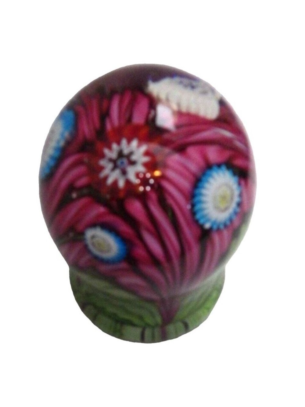 Fratelli Toso Murano Paperweight Globe Green Red Ribbons Millefiori Flower - Picture 4 of 11